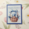Happy Easter Blue Egg Basket Greeting Card