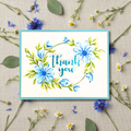 Blue Floral Wreath Hand-Inked Thank You Greeting Card