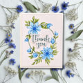 Blue Floral Wreath Hand Inked Thank You Card with Foil Sentiment
