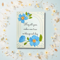 Blue Inked Floral May All Your Wishes Come True Wedding Greeting Card