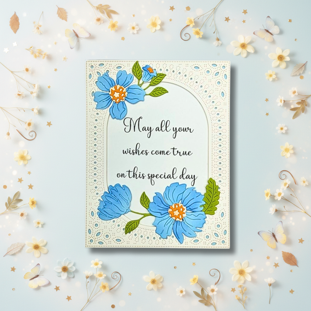 Blue Inked Floral May All Your Wishes Come True Wedding Greeting Card