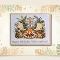 Safari Camp Little Explorer Birthday Greeting Card with cream mat and white envelope