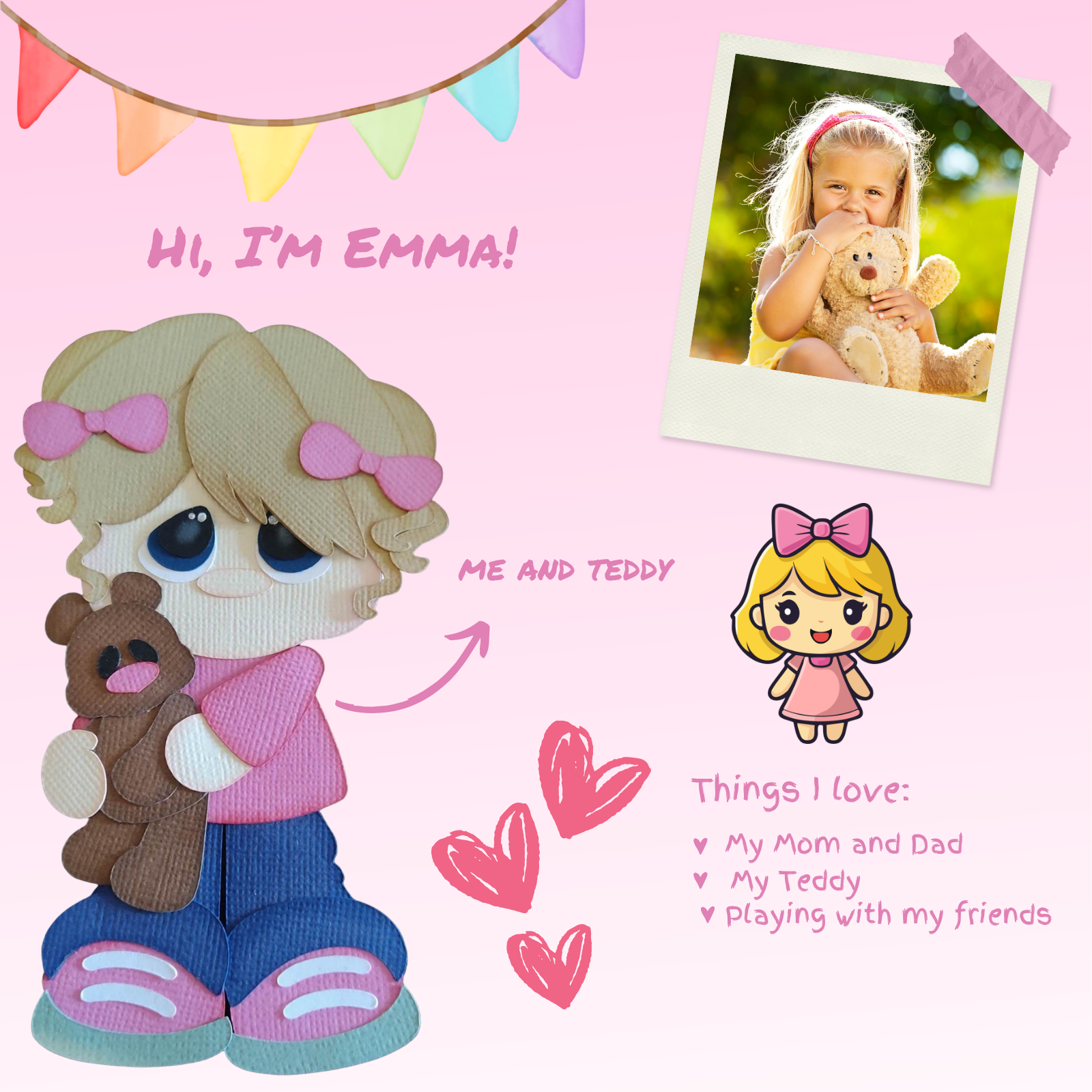 Little Girl with Teddy Bear Embellishment