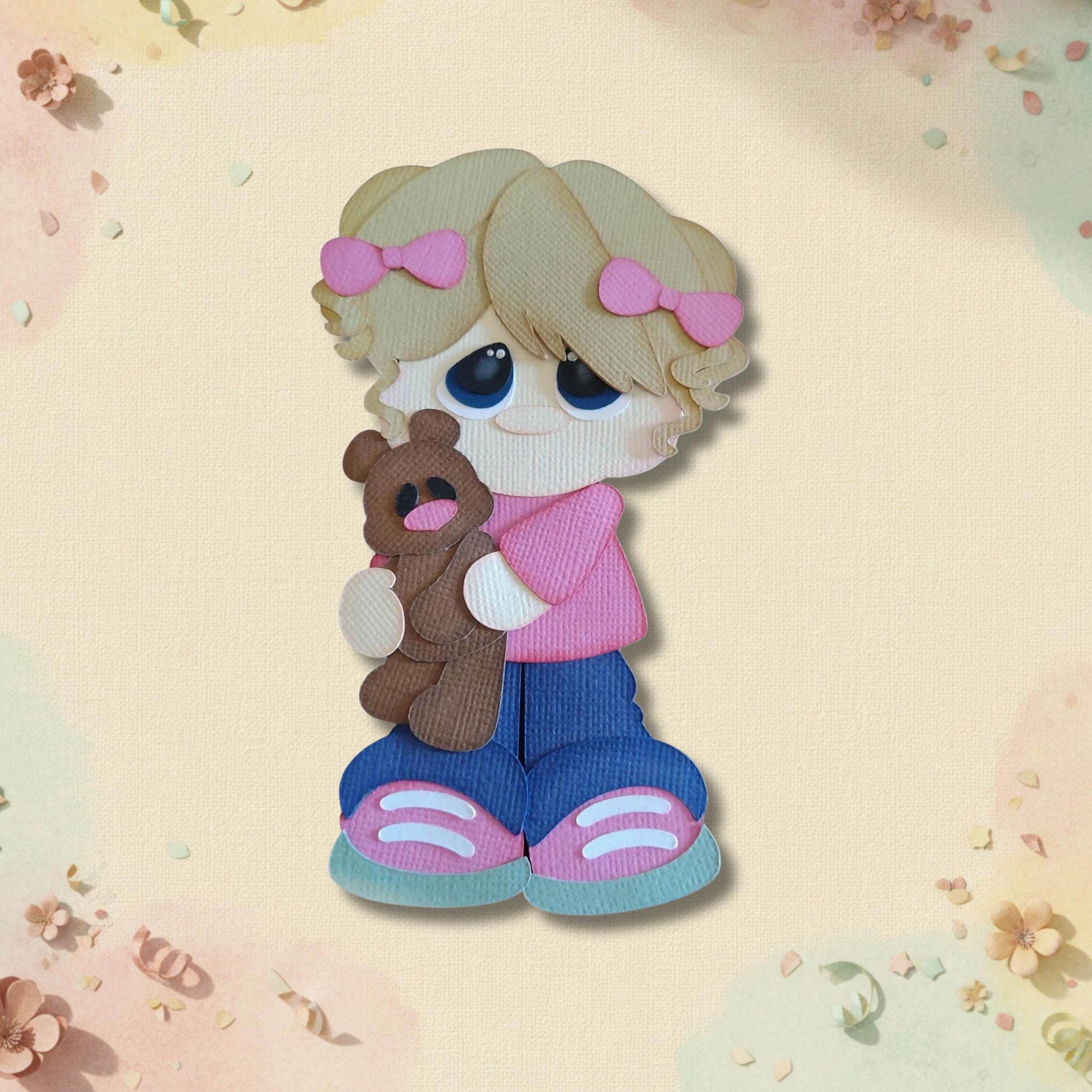 Little Girl with Teddy Bear Embellishment