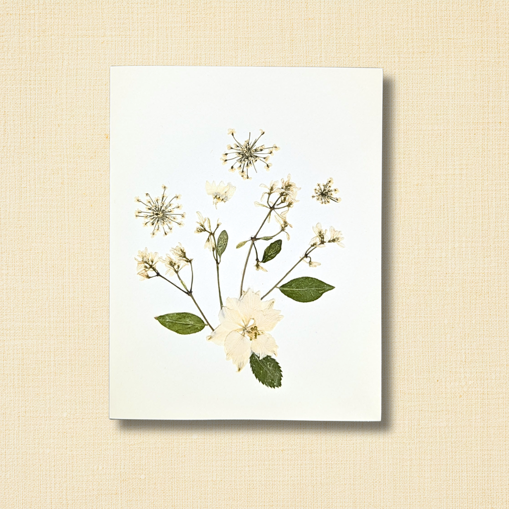 Pressed White Wildflower Sympathy Greeting Card