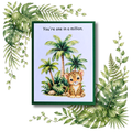 Leopard Cub You're One in a Million 1st Birthday Greeting Card with forest green mat and white envelope