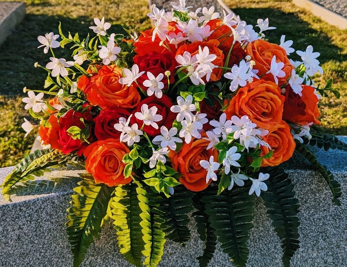 Orange & Red Rose Memorial Saddle - Gallery Piece