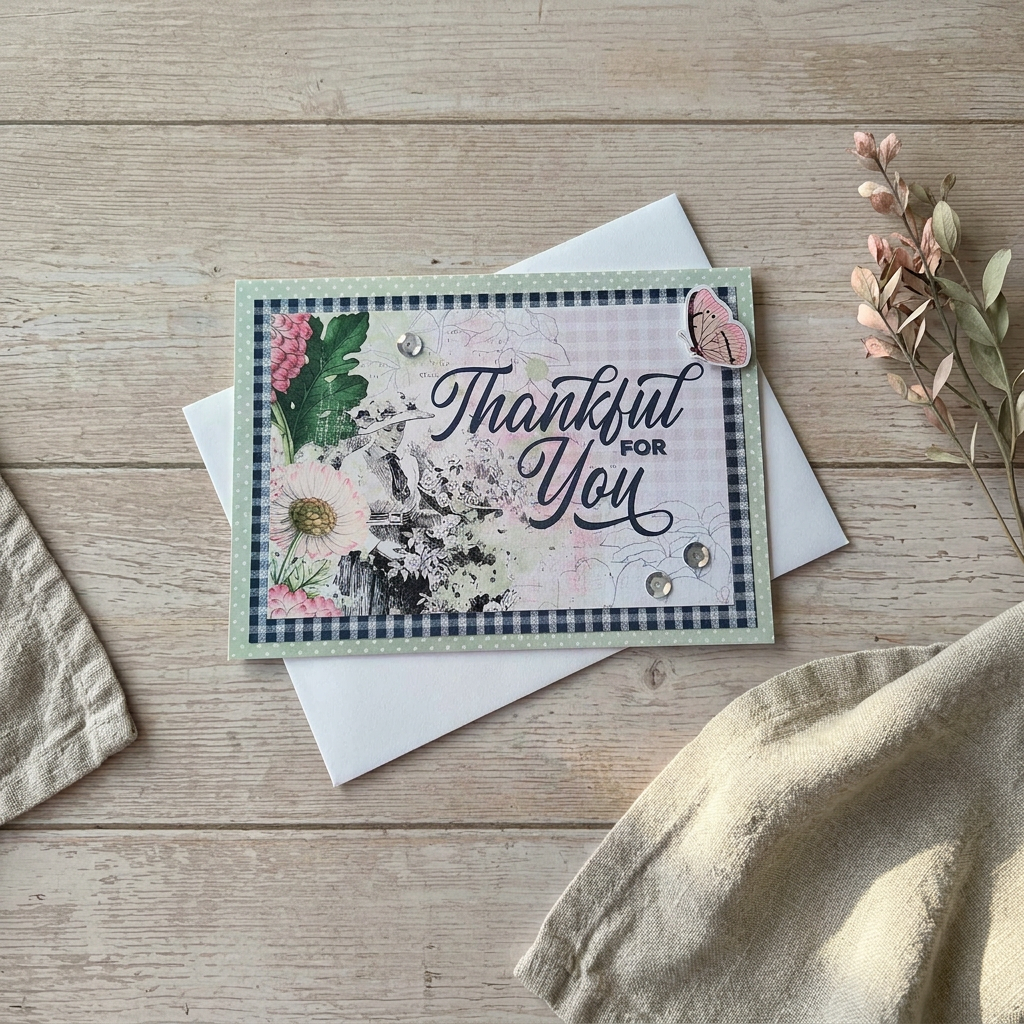 Pink Butterfly Thankful For You Thank You Greeting Card