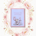 Teddy Bear Happy 1st Birthday Greeting Card with blush pink mat and white envelope