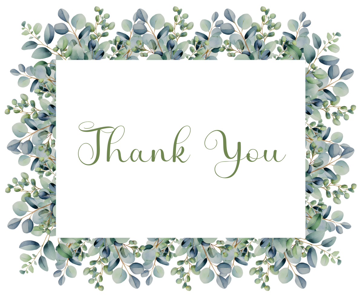 Matching eucalyptus border Thank You design
