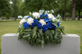 Blue Carnation & White Dahlia Memorial Saddle