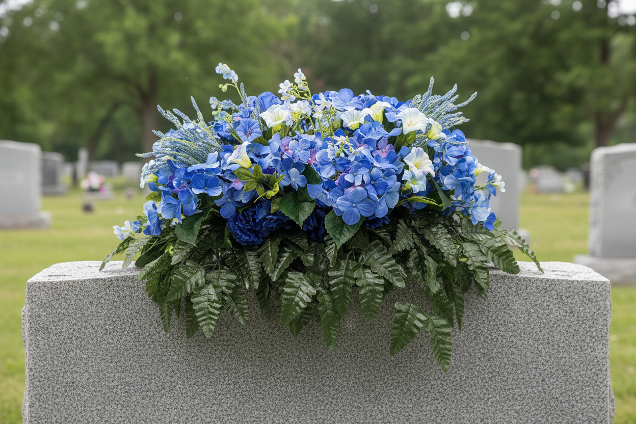 Blue Hydrangea & Morning Glory Memorial Saddle