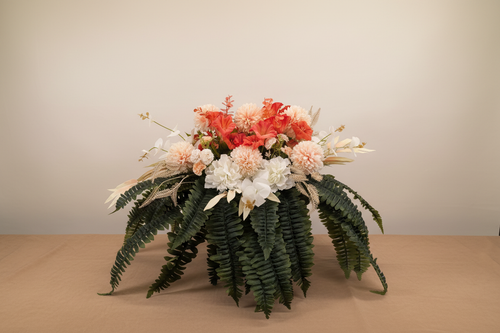 Coral & Champagne Memorial Saddle - Front View on Neutral Background