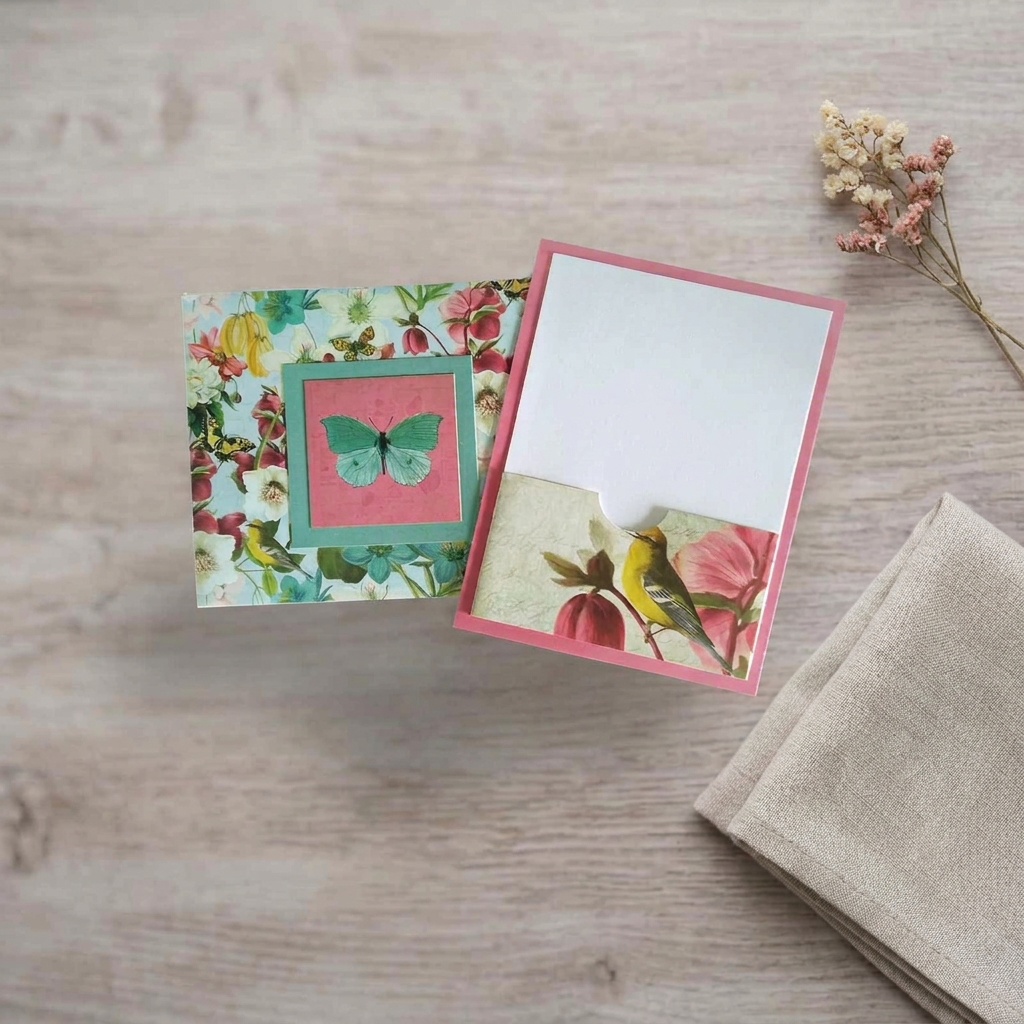 Pink Floral Butterfly Gift Card Holder