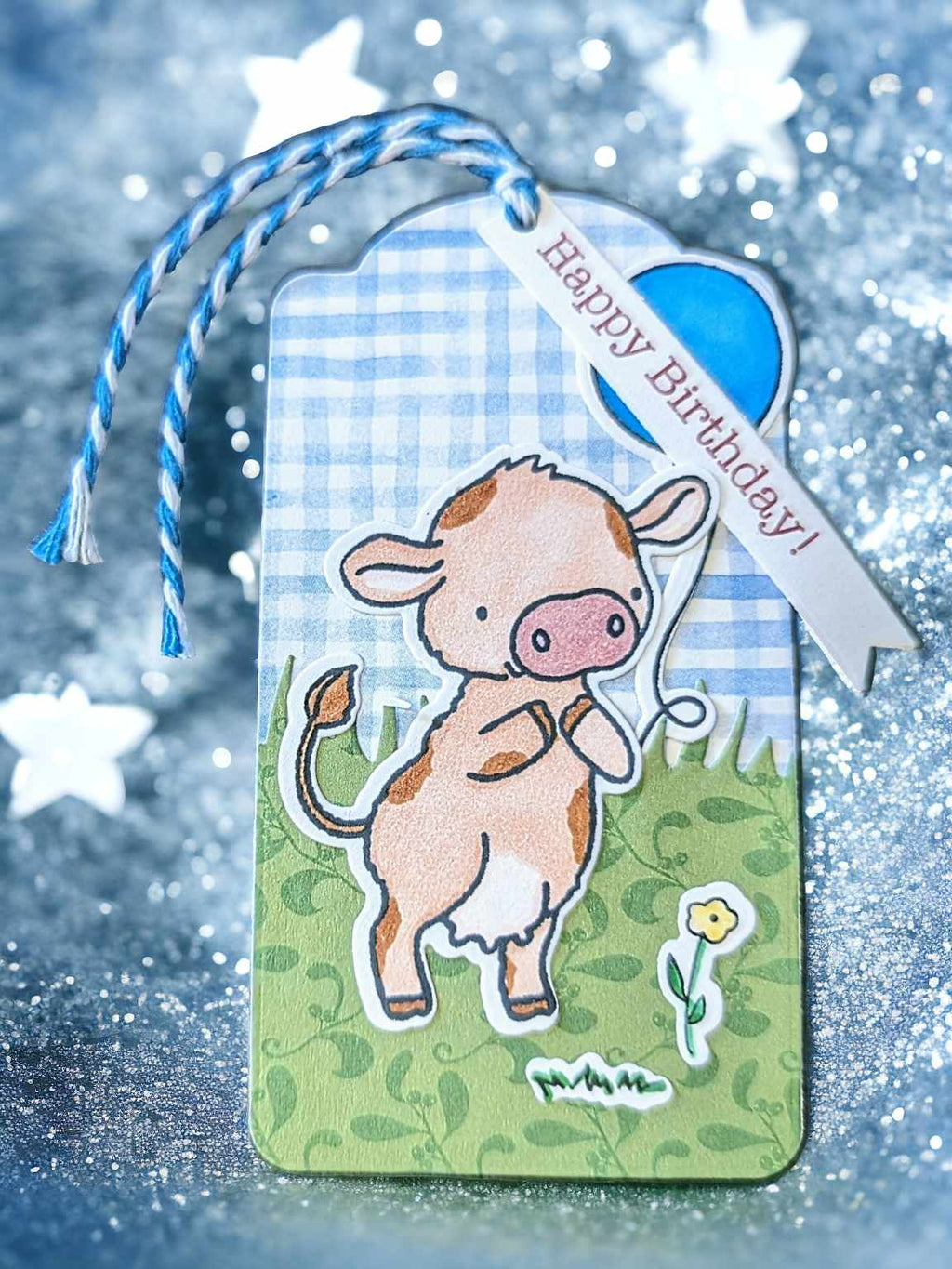 Hand - Coloured Birthday Cow Gift Tag - GG'S PAPER CREATIONS