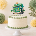 Styled mockup of Trash Truck cake topper on a white birthday cake; cake not included