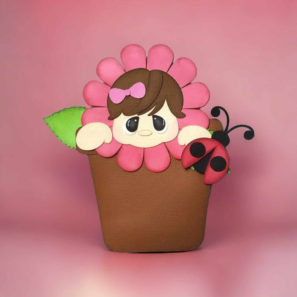 Little Girl Ladybug Flower Scrapbook Embellishment - GG'S PAPER CREATIONS